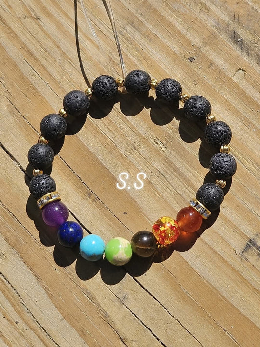7chakra bracelet with gold spacers